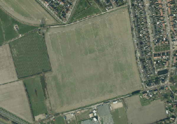 Kaart waarop het gebied Zuidhoek 4 te zien is vanuit de lucht